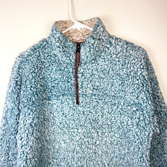 American Outdoor Co True Grit Quarter Zip Blue Sherpa Fleece Pullover Women's XS - Picture 3 of 13